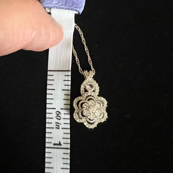 Alwand Vahan 14k Solid White Gold Natural Diamond with Pink Sapphire Pendant-JCP - Picture 4 of 10